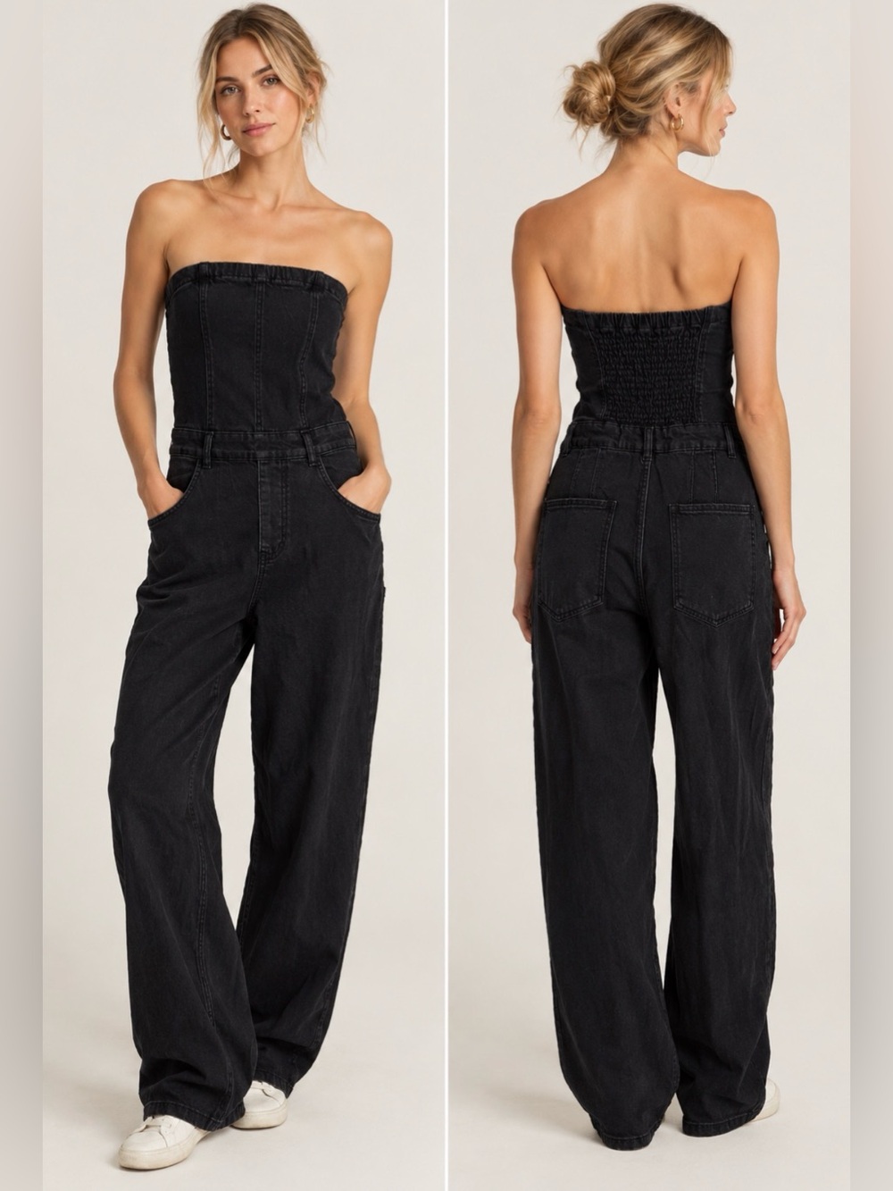 Free People black denim jumpsuit size xs NWT